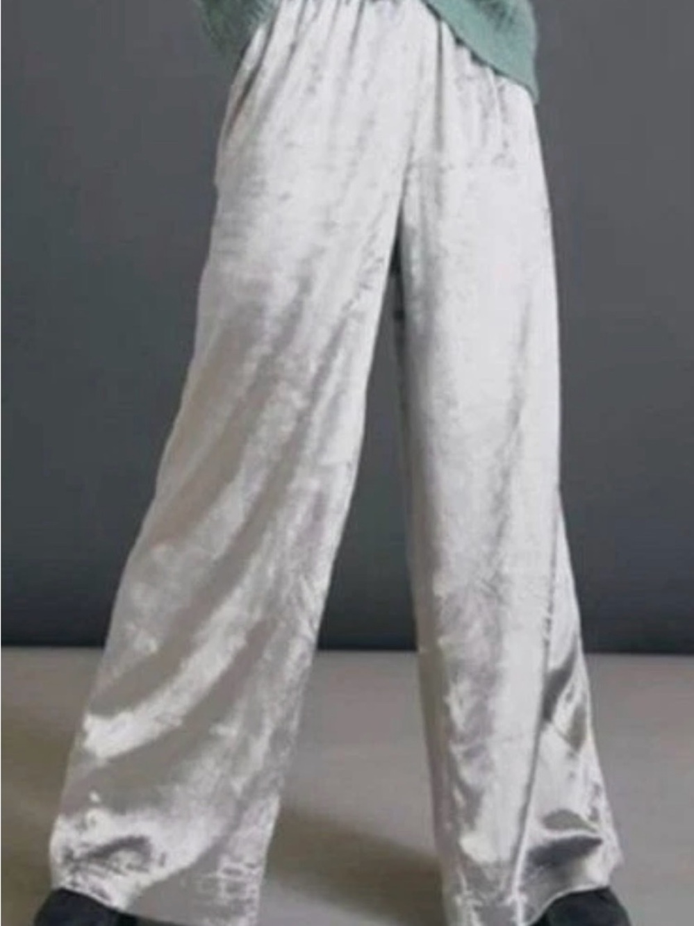 Anthropologie Maeve Women’s Silver Velvet Wide-Leg Pull-On Pants Large READ